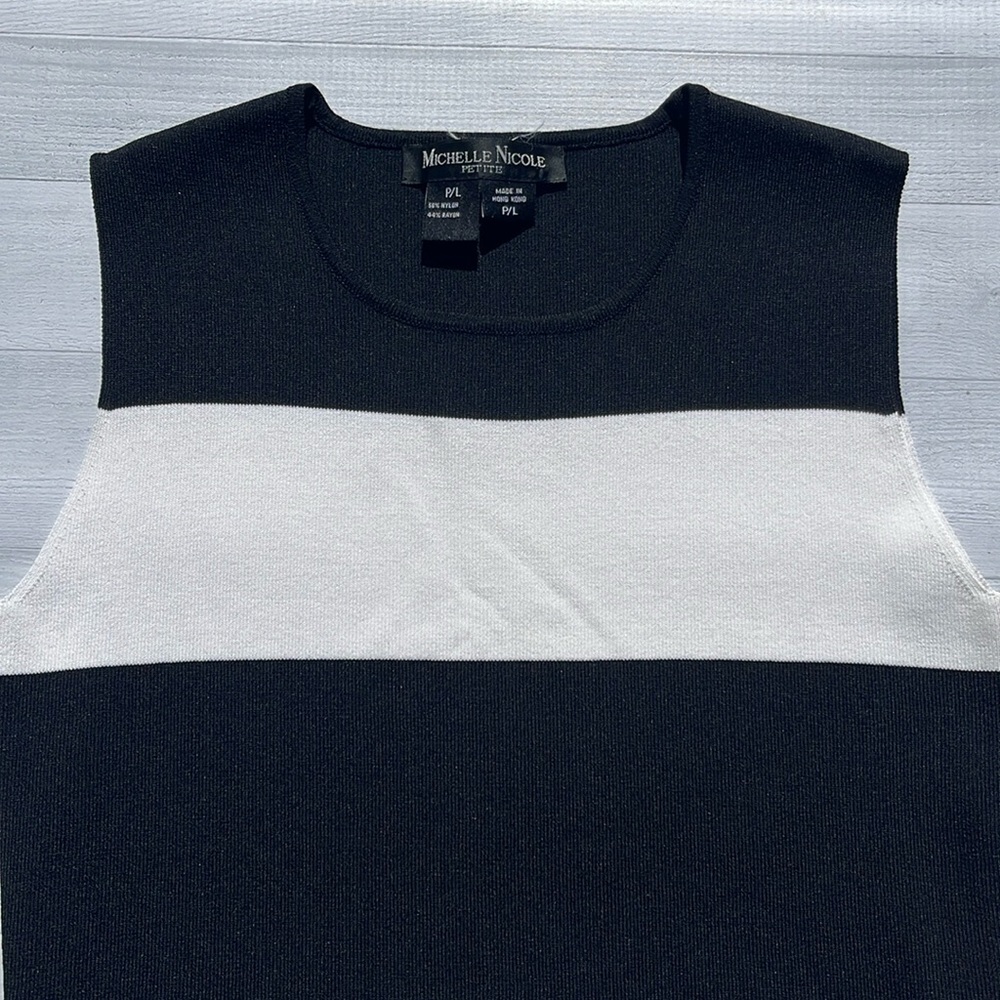 Michelle Nicole Black & White Stripe Sleeveless Tank Top Sweater Size PL - Picture 2 of 5